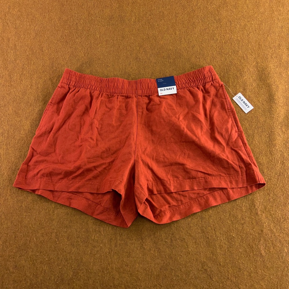 Old Navy Womens XL Rust Orange High-Rise Linen-Blend Comfort Waist Shorts NWT